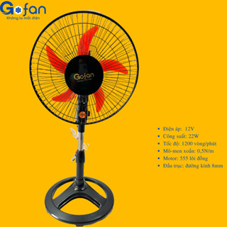 Quạt lỡ 12V kẹp bình ắc quy vô cấp-25w-GOFAN--mô tơ 555-5 cánh-30cm-lồng 35cm-cao 85cm