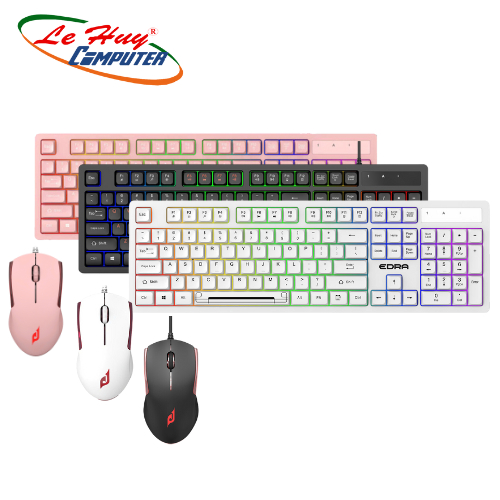 Combo Bàn Phím Chuột Gaming Giả Cơ E-DRA EK506 Led Rainbow (Đen/Trắng/Hồng) - Hàng chính hãng