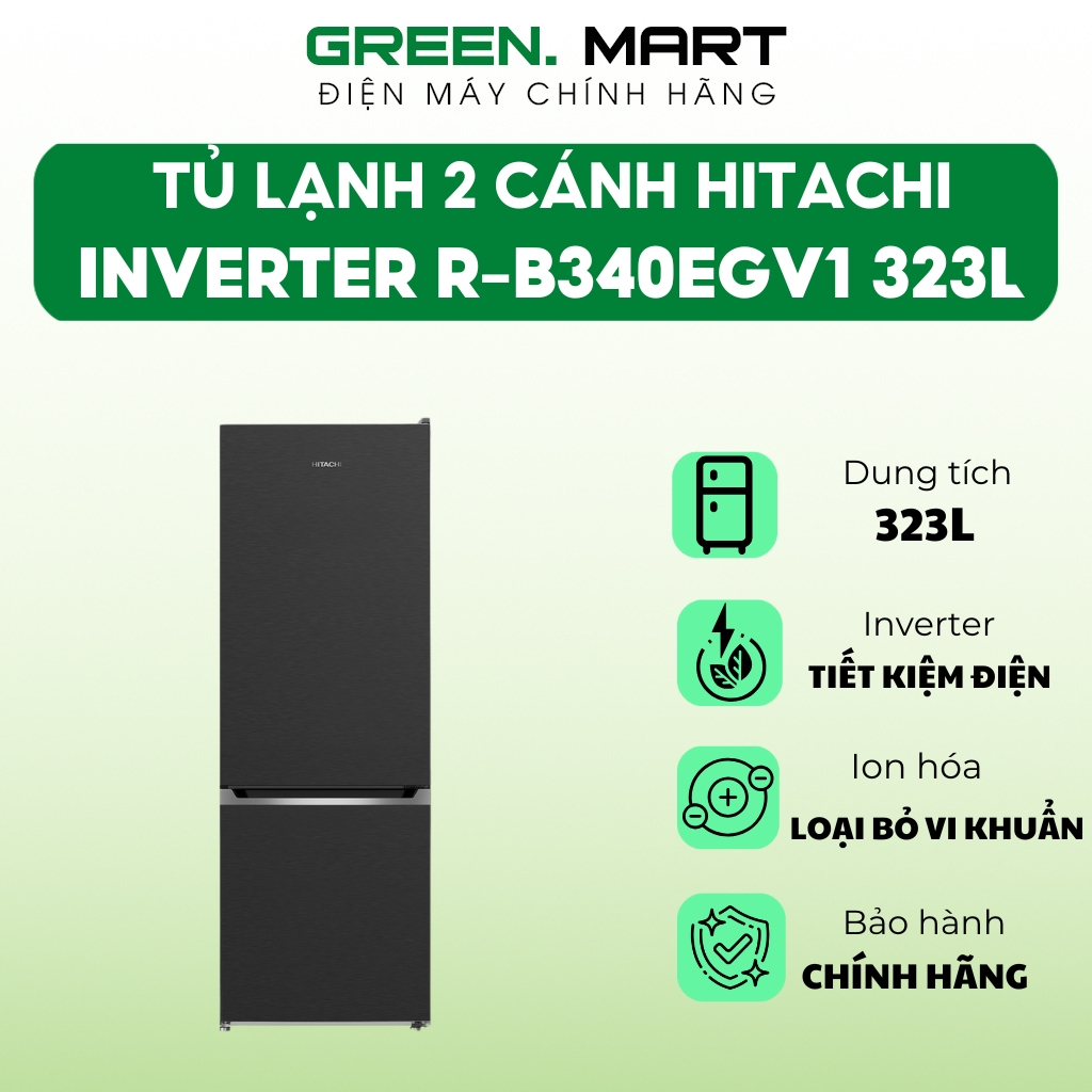 Tủ lạnh Hitachi Inverter 323 lít R-B340EGV1 | Tủ lạnh 2 cánh có chuông báo khi quên đóng cửa