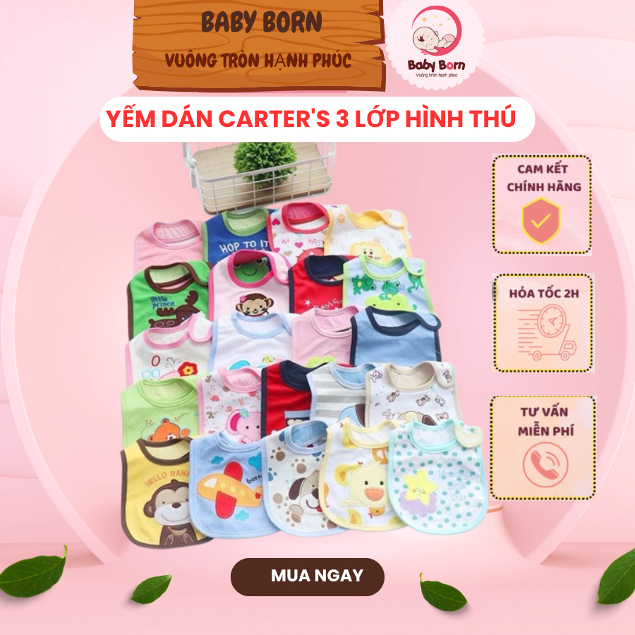 Yếm dán Carter's 3 lớp Hình Thú Đáng Yêu