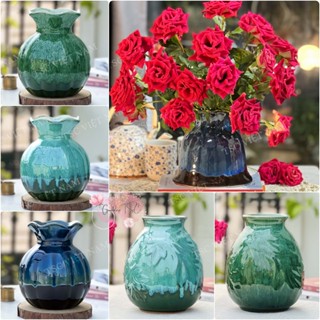 Bình hoa lọ hoa gốm sứ Bát Tràng 16 cm dáng lựu tròn chuông cỡ nhỏ decor trang trí đẹp