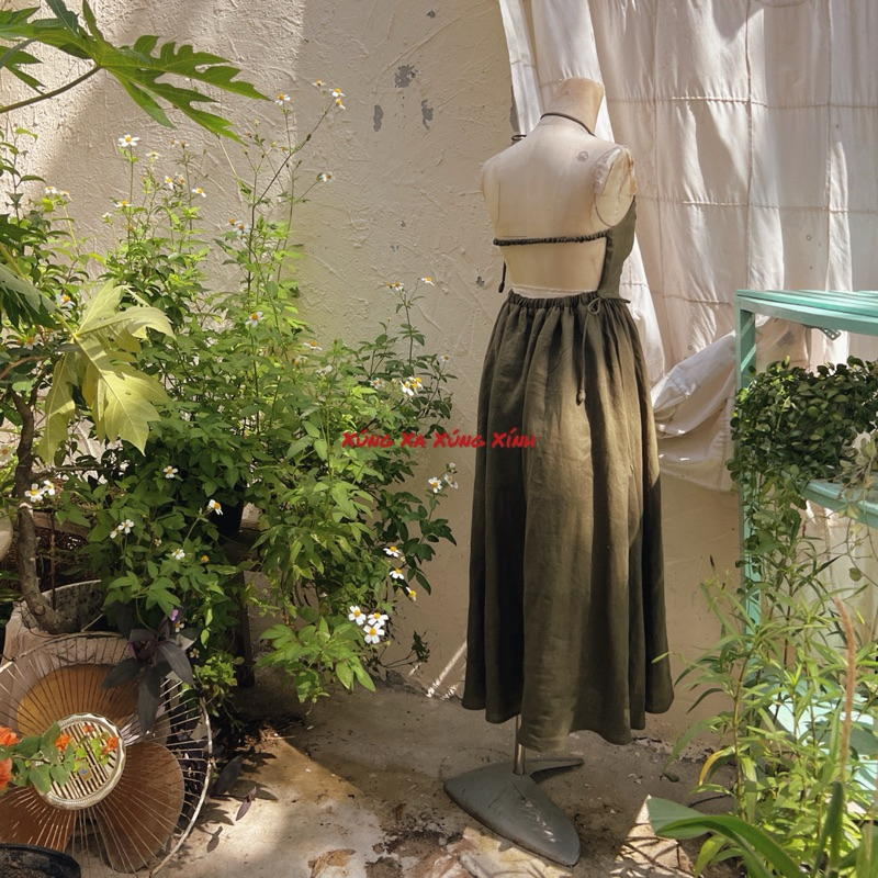 | 0303 studio | đầm xoè cổ yếm hở lưng - linen tưng - dòng Ý Thơ 6 mảnh
