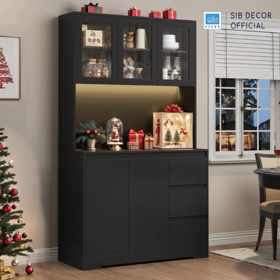 [Chỉ giao lắp tại TP.HCM] Tủ Gỗ Đa Năng Có Đèn Led Để Đồ Nhà Bếp SIB Decor KG65