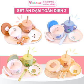 Combo Bát Ăn Dặm Chén Ăn Dặm Hũ Thủy Tinh Hũ Sứ Chia Vạch Cốc Tập Hút Thìa Silicon Kèm Khay Bộ Bát Ăn Dặm Cho Bé YEUBEVN