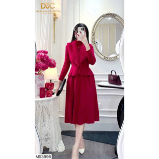 ms3998 Set váy len thiết kế 2 chi tiết áo gile len lông phối váy len đỏ ấm áp ngọt ngào