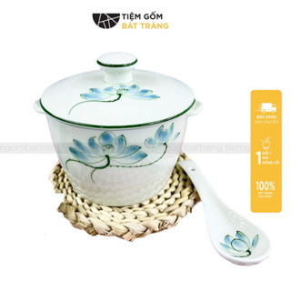  Thố Sứ Chưng Yến Có Nắp Đậy 650ml Hoạ Tiết Vẽ Tay Âu Sứ Có Tai Đựng Thức Ăn Gốm Sứ Bát Tràng Cao Cấp 