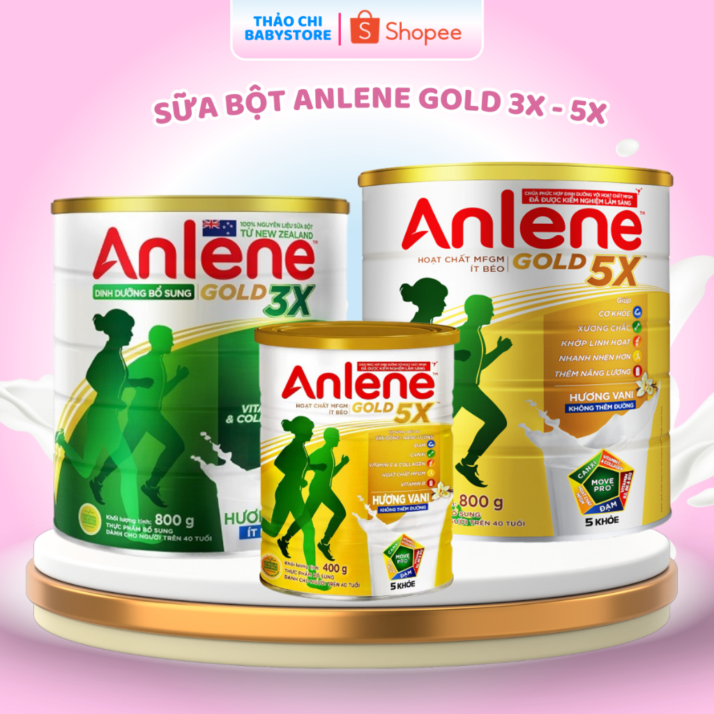 Sữa Bột Anlene Gold 3X, 5X Hương Vani Bổ Sung Vitamin, Collagen Giúp Xương Chắc Khỏe Linh Hoạt Hộp 8
