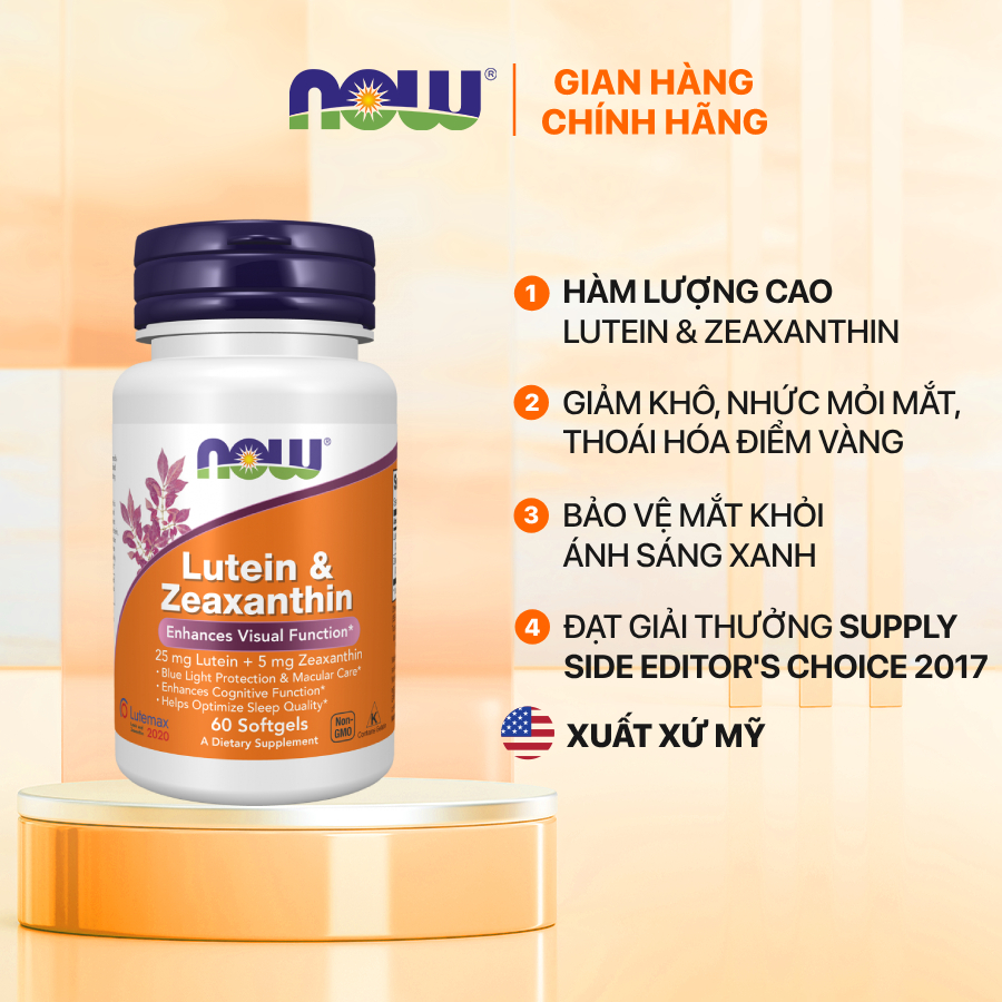 (đủ bill) Viên bổ mắt Lutein & Zeaxanthin Now (60 viên) sáng mắt, giảm khô mỏi mắt, chống ánh sáng x