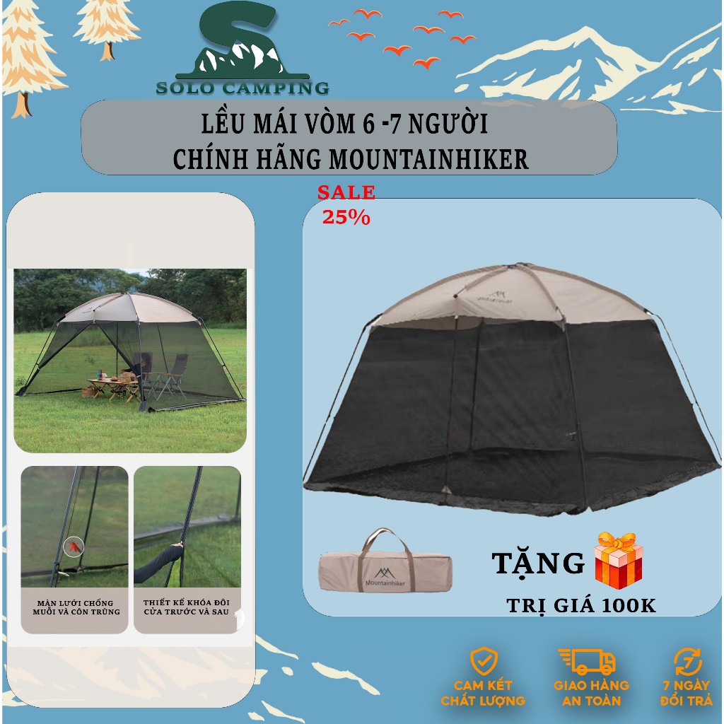 Lều mái vòm 6-7 người chính hãng Mountainhiker, lều camping chống côn trùng, lều trung tâm