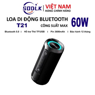  Loa Bluetooth 5.3 Sodlk T21 Công suất 60W Loa siêu trầm chống nước IPX7 phát lại TF đèn RGB trợ lý giọng nói 