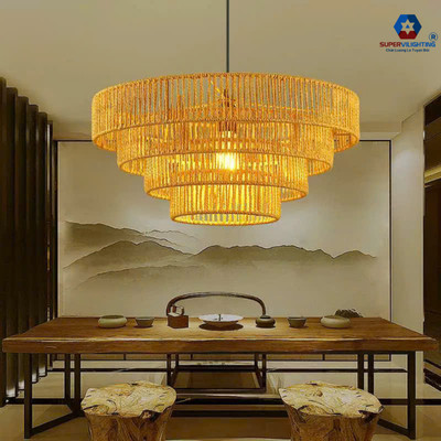 Đèn treo thả trần dây thừng SuperVilighting decor trang trí quán shop thời trang phong cách đồng quê