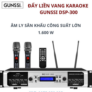 Đẩy liền vang Bluetooth Gunssi DSP 300 kèm mic. Đẩy công suất, Âm ly công cuất lớn, Âm ly karaoke công suất lớn
