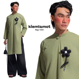 Áo dài ngũ thân Kiếm Là Mốt Ngự Viên màu xanh cốm vải linen không bao gồm quần, không bao gồm pin cài hoa, áo dài tết