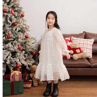Váy bé gái LEAH dài tay suông nấm Ren Trắng tiểu thư sang chảnh - Lace Floral Dress