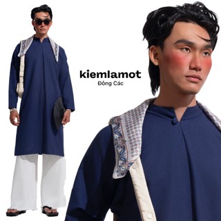 Áo dài ngũ thân Kiếm Là Mốt Đông Các màu xanh dương đậm vải linen không bao gồm quần áo dài tết