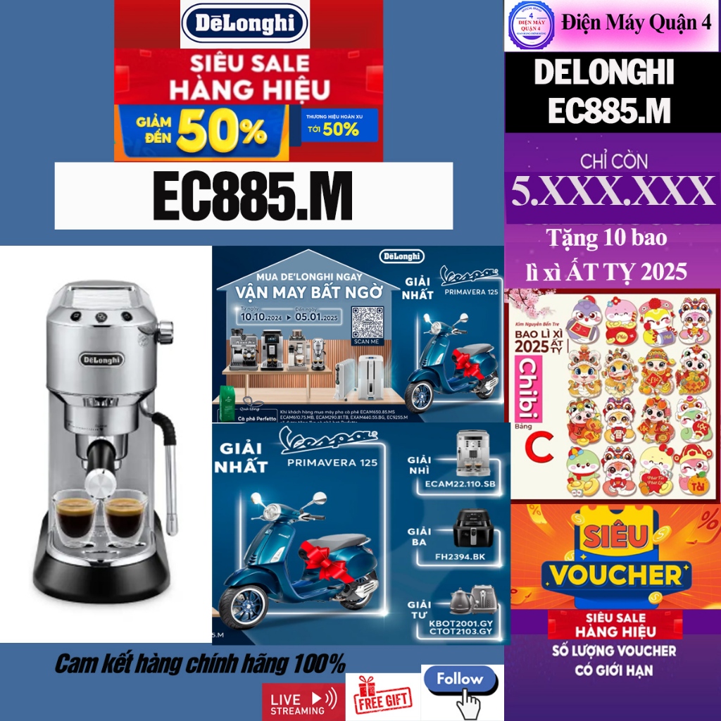 EC885.M -- Máy pha cafe Delonghi EC885.M, Bảo hành chính hãng tại Việt Nam