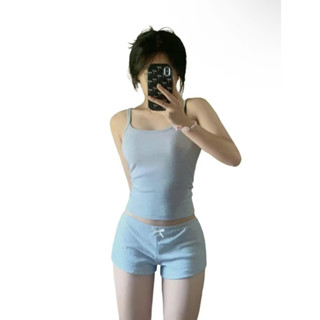 Set đồ ngủ trơn quần tí hon thun tăm lạnh - Bộ đồ ngủ sexy quần mini cạp thấp Nữ