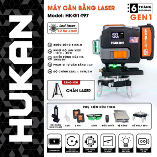Máy cân bằng laser HUKAN HK-G1-T97, 12 tia xanh bóng LED siêu sáng - Có điều khiển từ xa - Tặng chân
