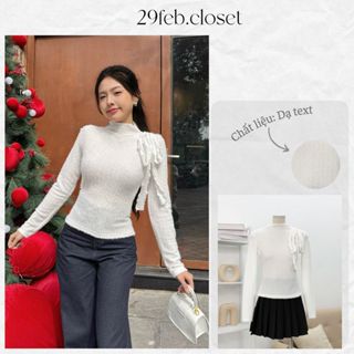 Áo Thun Dài Tay Nữ Bèo Cổ Thắt Nơ Chất Len Lông Mềm, Áo Len Lông Thu Đông Dáng Ôm Kiểu Hàn Quốc - 29Feb.closet - A516