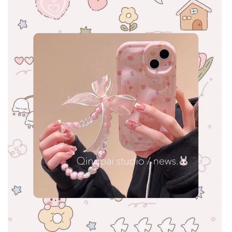 Ốp Điện Thoại Họa Tiết Hoa Và Thỏ Hồng Cho IPhone 7 7 Plus 8 8plus Xs XR 11 12 13 14 Pro Plus Promax