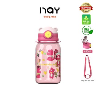  【Quà cho trẻ em Bình đựng nước to 650ml  Bình Nước Trẻ Em Có Ống Hút Bpa Free 