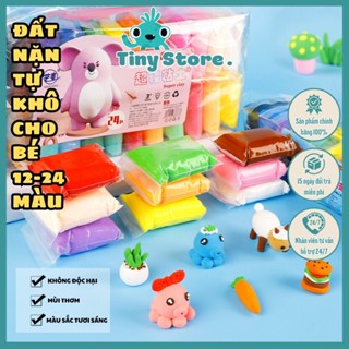 Đất Sét, Đất Nặn Tự Khô 12/24 Màu An Toàn Nặn Hình Đáng Yêu Siêu Nhẹ An Toàn Cho Bé, Không Mùi