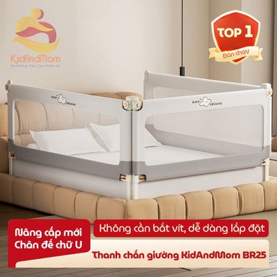 Thanh chắn giường cao cấp KidAndMom BR25 cao 105cm 24 nắc điều chỉnh thiết kế chống kẹt vấp ngã cho bé