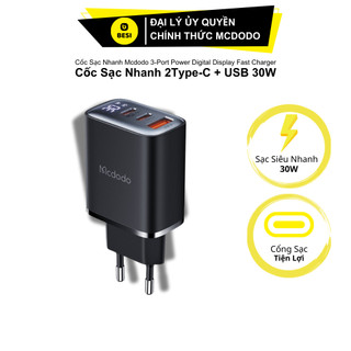  Cốc Sạc Nhanh Mcdodo 30W Đa Năng 3 Cổng | 2 Type-C + 1 USB Màn Hình Kỹ Thuật Số 