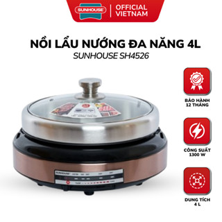 Nồi Lẩu Điện Đa Năng Sunhouse SHD4526 Chống Dính, Tặng Kèm Chảo Nướng, Dung Tích 4 Lít, Nấu Lẩu, Chiên, Xào, Nướng