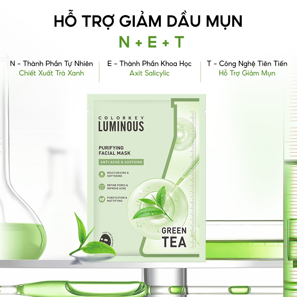 [HƯƠNG GIANG YÊU THÍCH] Mặt nạ giấy trà xanh COLORKEY LUMINOUS BHA hỗ trợ giảm dầu mun 25ml/Miếng | BigBuy360 - bigbuy360.vn