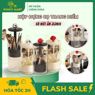 [Cao Cấp] Hộp Đựng Cọ Trang Điểm, Đồ Makeup Kèm Cầu Và Nút Nâng Lên Xuống Tự Động JiJnir Chống Bụi Tiện Lợi
