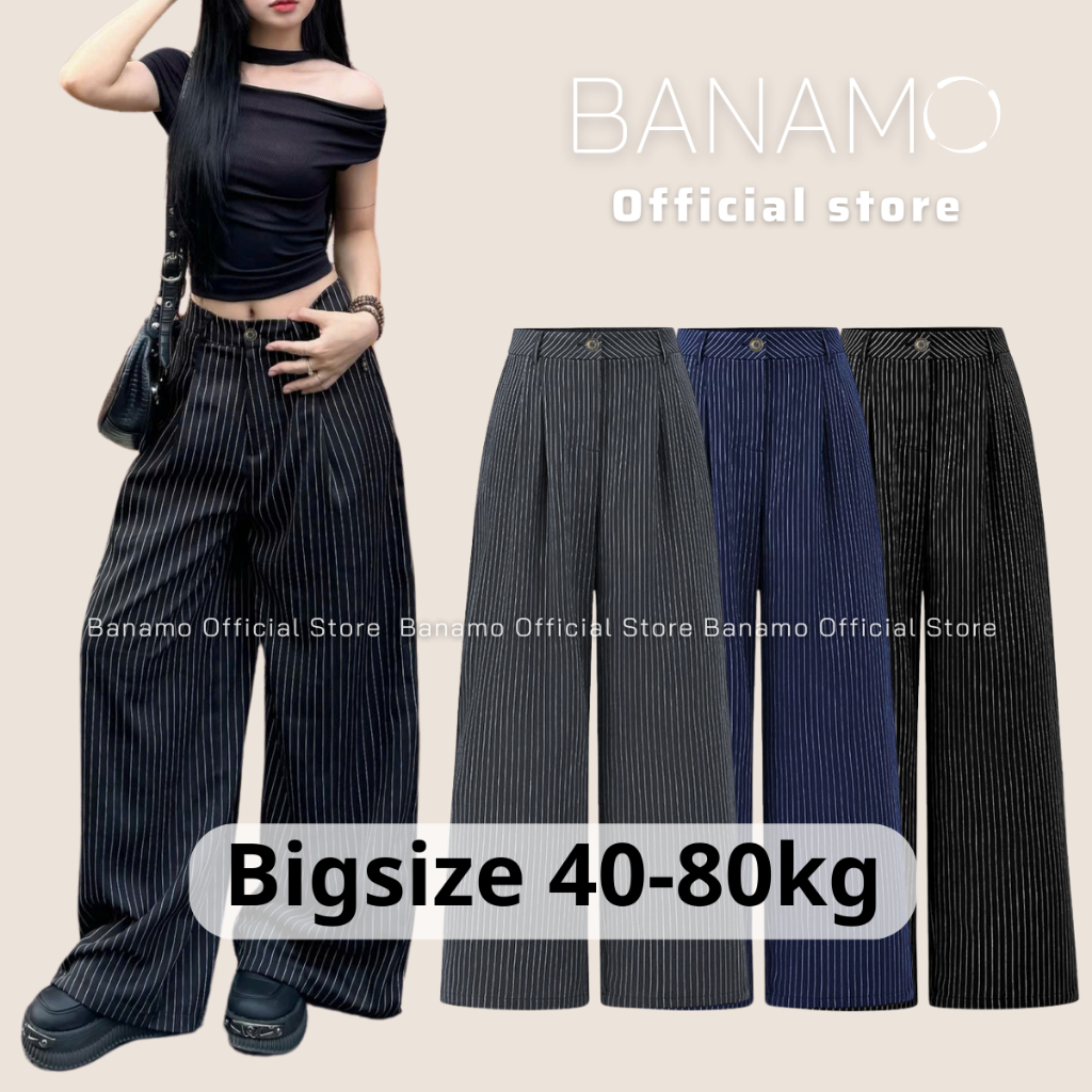 Quần ống rộng BIGSIZE Banamo Fashion quần suông kẻ sọc Striped Pants trẻ trung phong cách Hàn Quốc 9