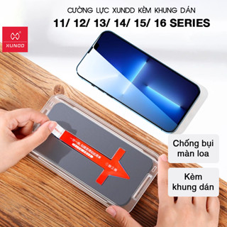 Cường Lực Kèm Khung Dán XUNDD iPhone 16/16 Plus/16 Pro/Max/15/15 Plus/15 Pro/Max/14/13/12/11 Series -Chống bụi màng loa