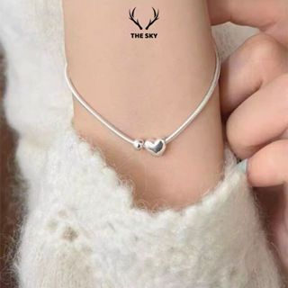  Lắc tay nữ The Sky vòng tay dây Pan mì tròn dày dặn mix charm tim phồng hạt bi trơn xinh xắn 
