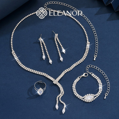 Dây chuyền vòng tay bông tai nhẫn nữ Eleanor Accessories bộ trang sức đính đá phụ kiện trang sức 8823