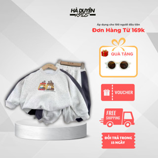 Bộ Quần Áo Trẻ Em Mùa Đông Nỉ Cookie Phối Viền Tay Hà Duyên Kids
