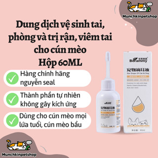 Nước Rửa Vệ sinh Tai, hỗ trợ trị rận tai Cho Chó Mèo Ear Cleaning 60ml