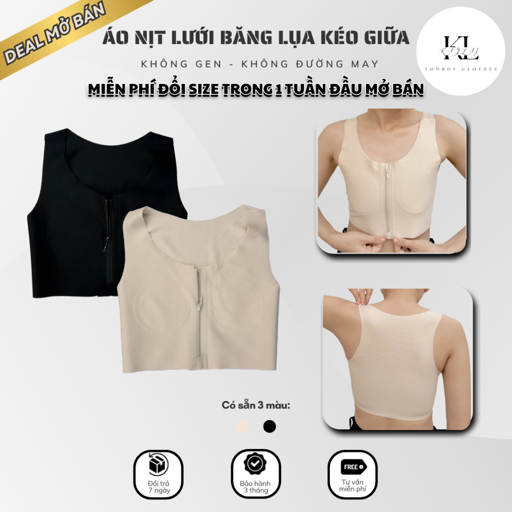 [Áo Nịt Tomboy] Áo Nịt Lưới Băng Lụa KÉO GIỮA Cải Tiến Không Gen - Không Đường May - Không Viền Cho 