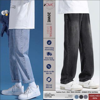 Quần jean nam ống suông rộng TR01, quần bò nam đen xám dáng baggy vải demin phong cách hàn quốc 20WE