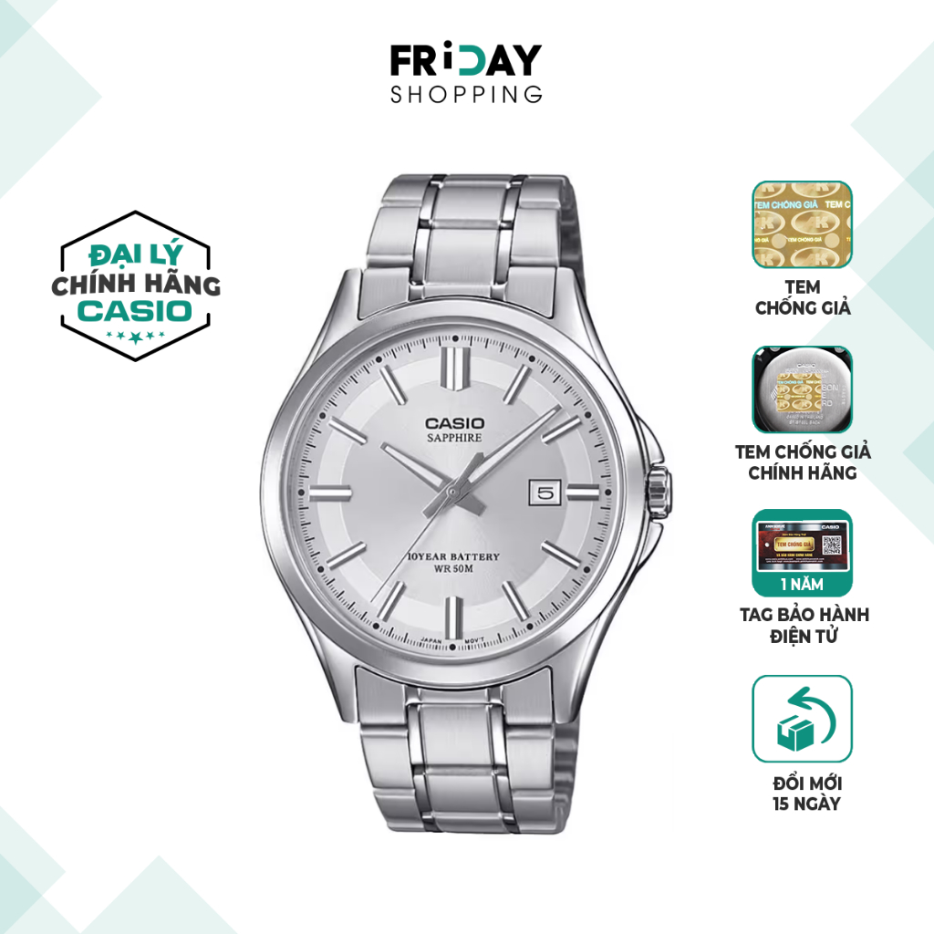 Đồng Hồ Casio Nam MTS-100D-7AVDF Mặt Trắng Dây Kim Loại Chính Hãng
