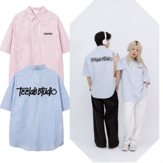 Áo Sơ Mi Ngắn Tay Teelab Kẻ Sọc Graffiti Oversize Shirt Unisex Nam Nữ Mặc Đều Đẹp Giá Xưởng