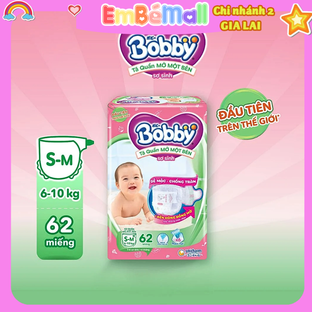 Tã quần mở 1 bên Bobby size NB-s 74 Miếng /Bobby size S-m 62 Miếng