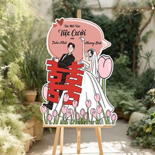 Bảng cưới in tên cô dâu, chú rể trang trí cổng cưới, bảng welcome tiệc cưới size 40x60cm và 60x80cm Bunbun Decor (link 2