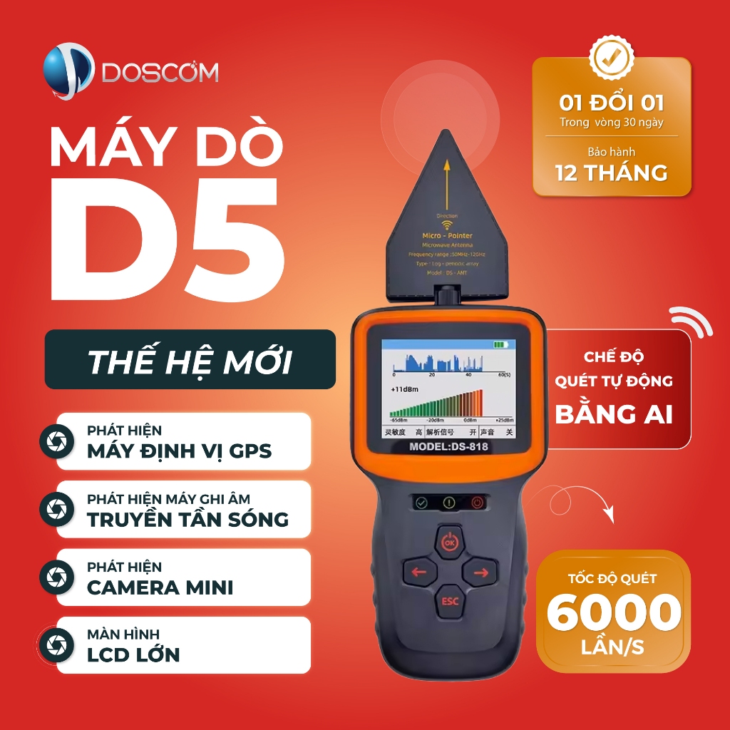 Doscom D5 - Thiết Bị Dò Tìm Phát Hiện Camera, Máy Ghi Âm, Máy Định Vị GPS... Hiệu Quả Tuyệt Đối