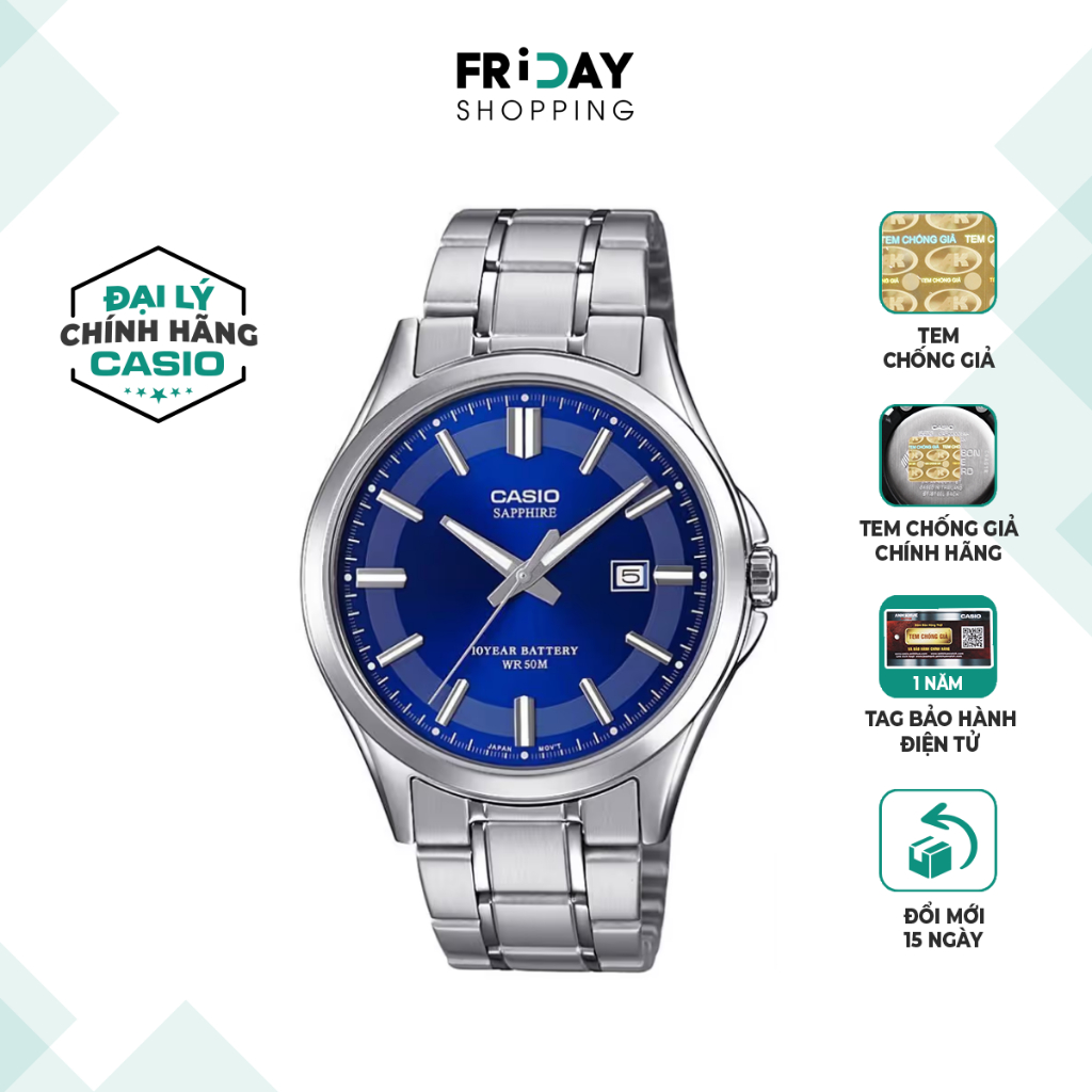 Đồng Hồ Casio Nam MTS-100D-2AVDF Mặt Xanh Dây Kim Loại Chính Hãng