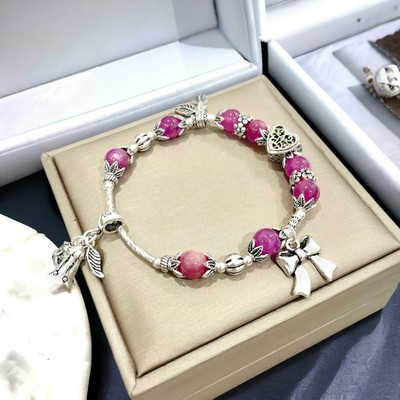 Vòng Tay Ruby Hồng Mix Charm Bạc Thái Kèm Kiểm Định - Ngọc Trai Trường Thịnh