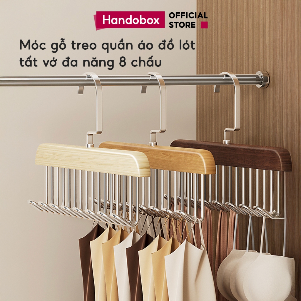 Móc Gỗ 8 Treo Đồ Lót Khăn Thắt Lưng Cà Vạt Handobox Móc Treo Quần Áo 2 Dây Xoay 360 Độ Tiện Lợi