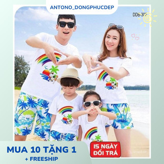 Đồ đi biển gia đình nguyên set, áo thun và quần họa tiết nổi bật, phù hợp cho hội nhóm và cặp đôi