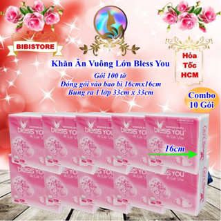 [Combo 10 Bịch] Có Mã QR - Khăn Ăn Vuông Lớn 16cm x16cm BLESS YOU Bịch 100 Tờ
