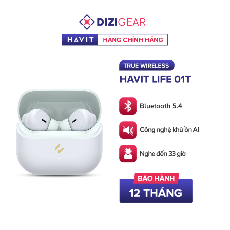  Tai Nghe True Wirless HAVIT LIFE 01T Bluetooth 5.4  AI Khử Ồn Nghe Đến 33H - Chính Hãng Dizigear 